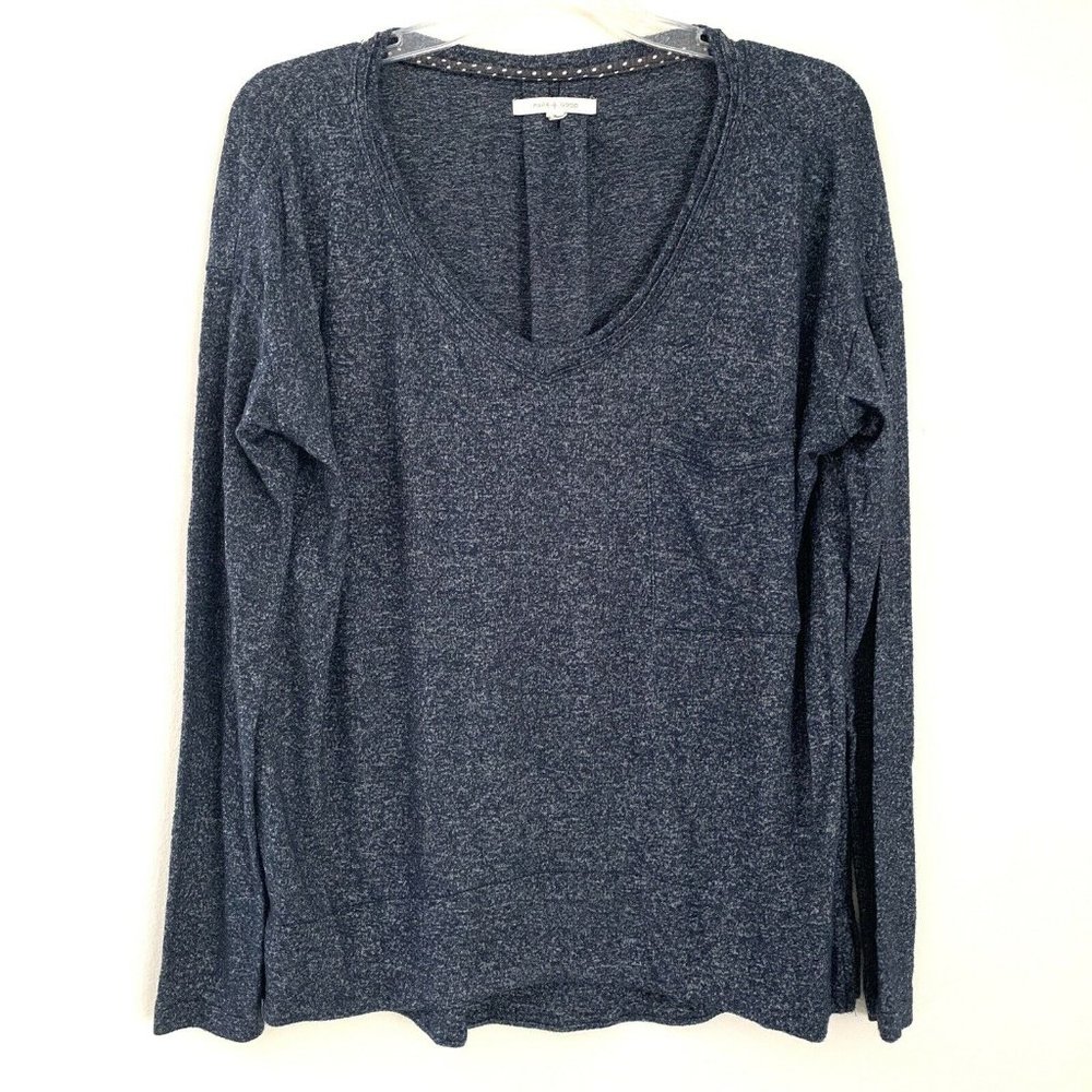 Anthropologie Pure+Good Top Size M Blue long sleeved Knit Single Back Pleat